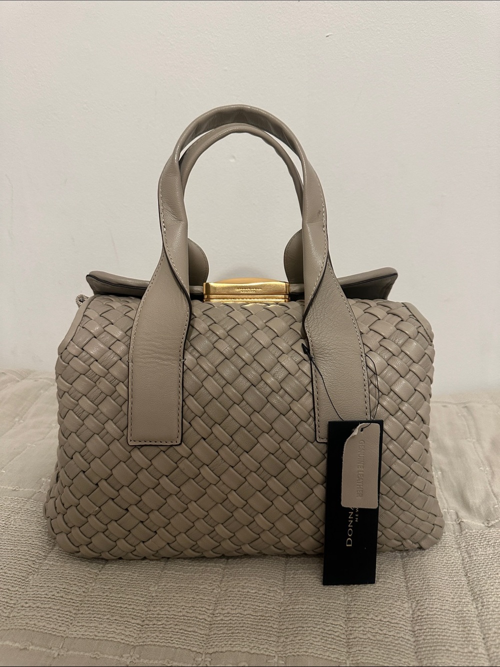 Donna Karan Taupe Woven Leather Satchel